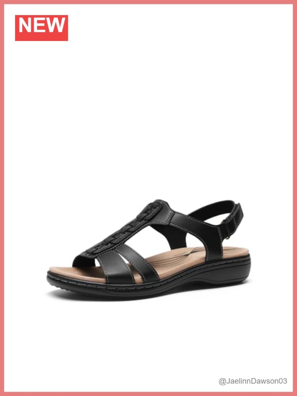 Women's T-Strap Orthotic Flat Sandals with Arch Support, Adjustable Hook-Loop,